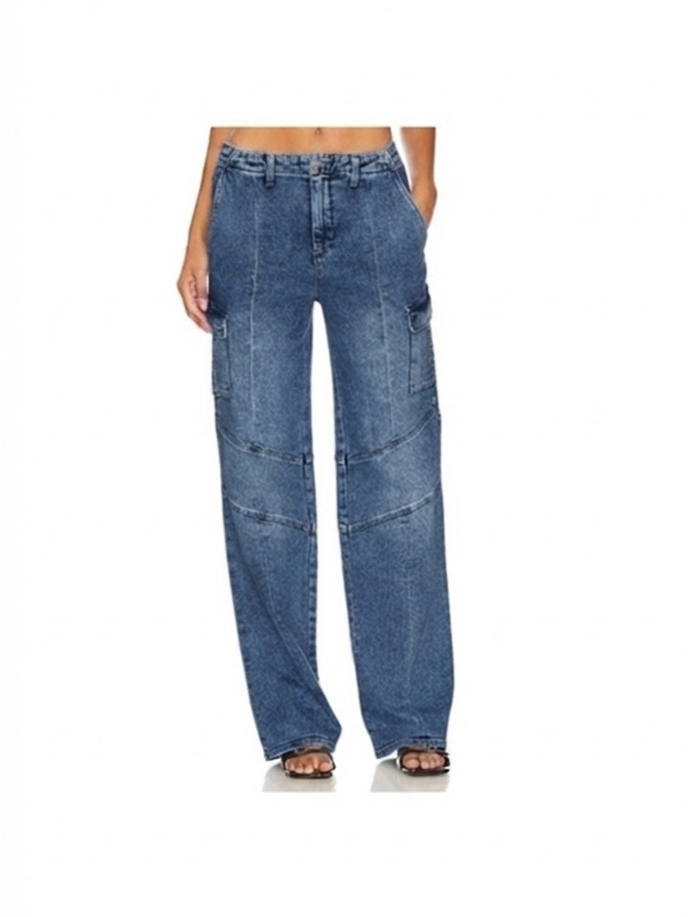L'AGENCE Brooklyn High Rise Wide Leg Cargo Jeans — Blue Denim